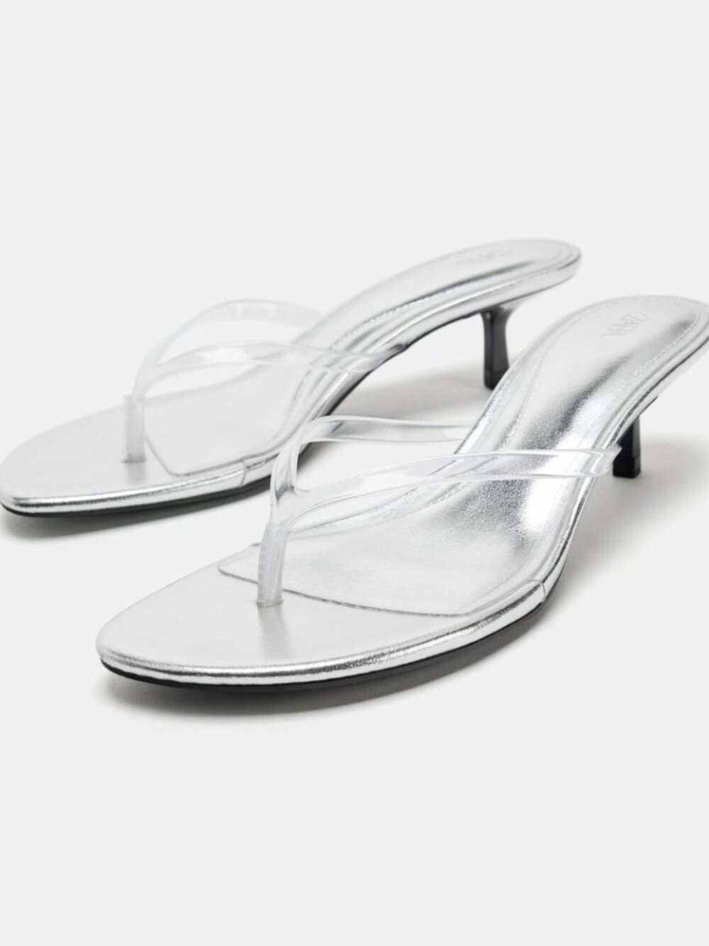 ZARA METALLIC EFFECT HEELED SANDALS SILVER TRANSPARENT 3386/710/087 US9 40 NEW